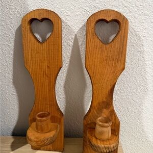 SOLD- (2) Vintage Wooden Heart Candle Sconces